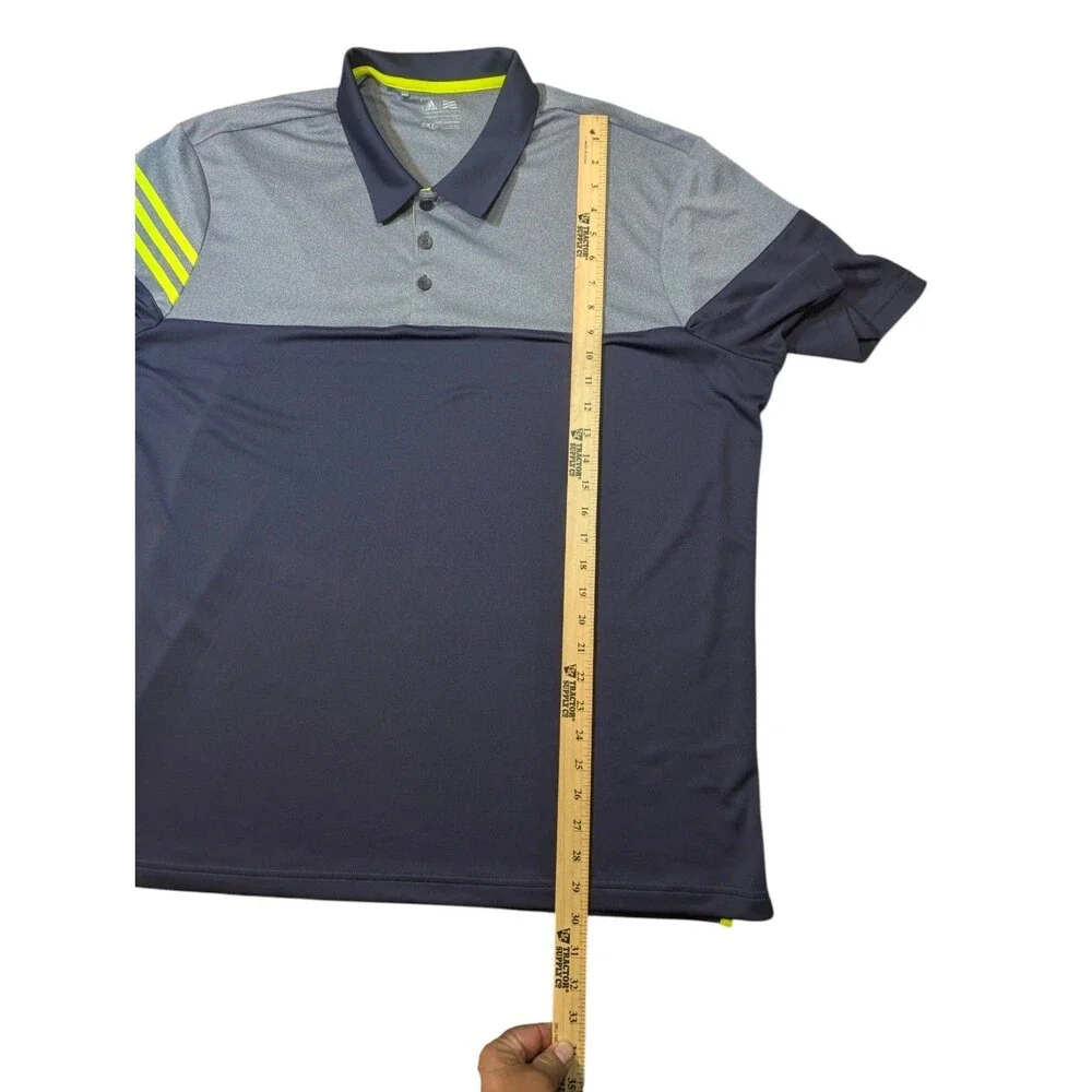 Adidas Golf Polo Shirt 3-Stripes Color Blocked Mens 2XL Blue Green Stripes